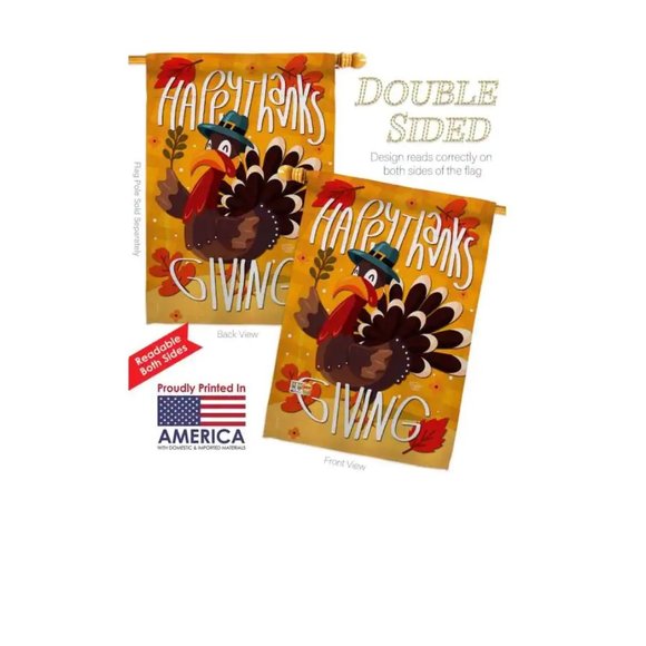Happy Thanksgiving Turkey Fall Bird Decor House Flag 28" x 40" Double Sided - Picture 2 of 2